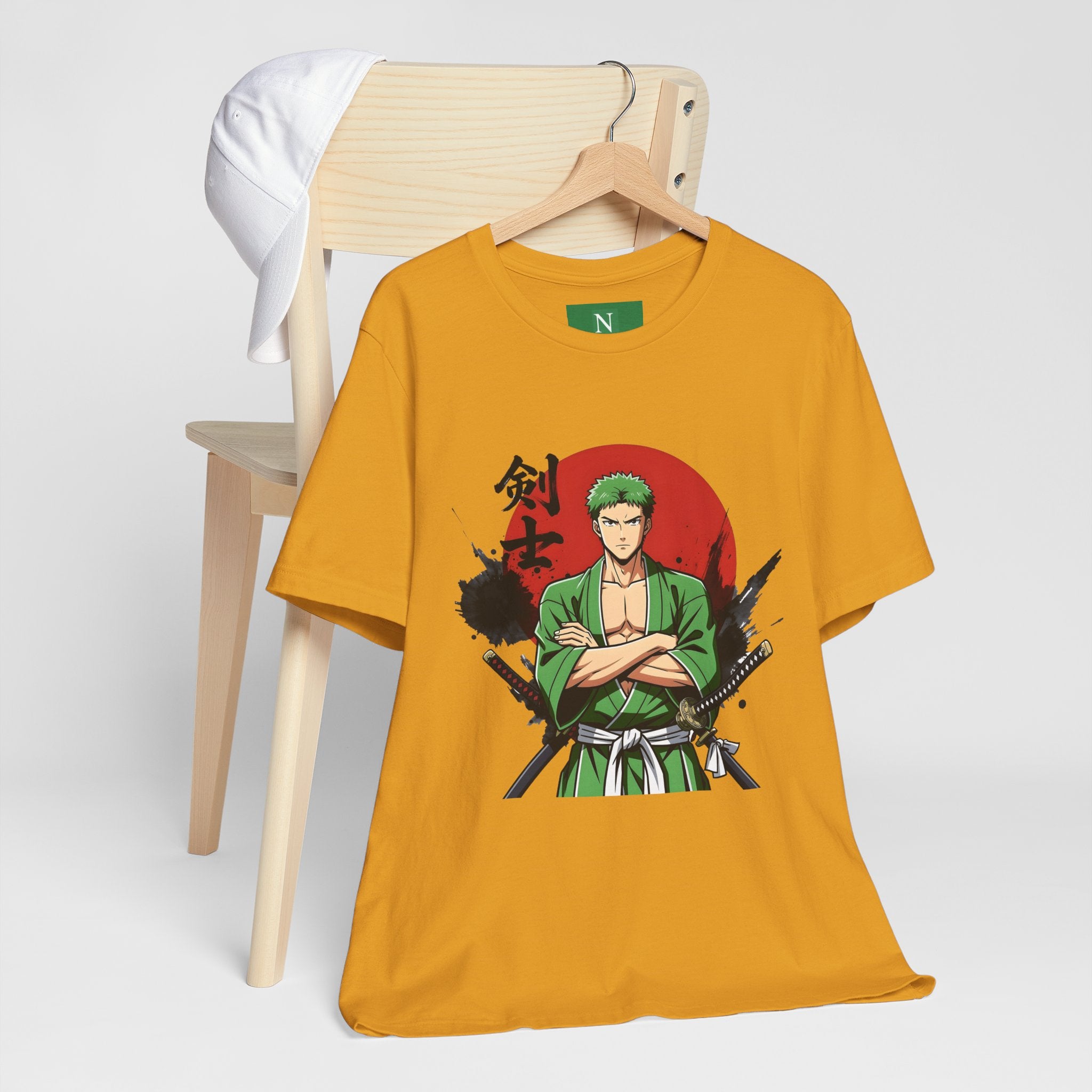 Anime Samurai Tee — Green-Haired Swordsman Graphic T-Shirt