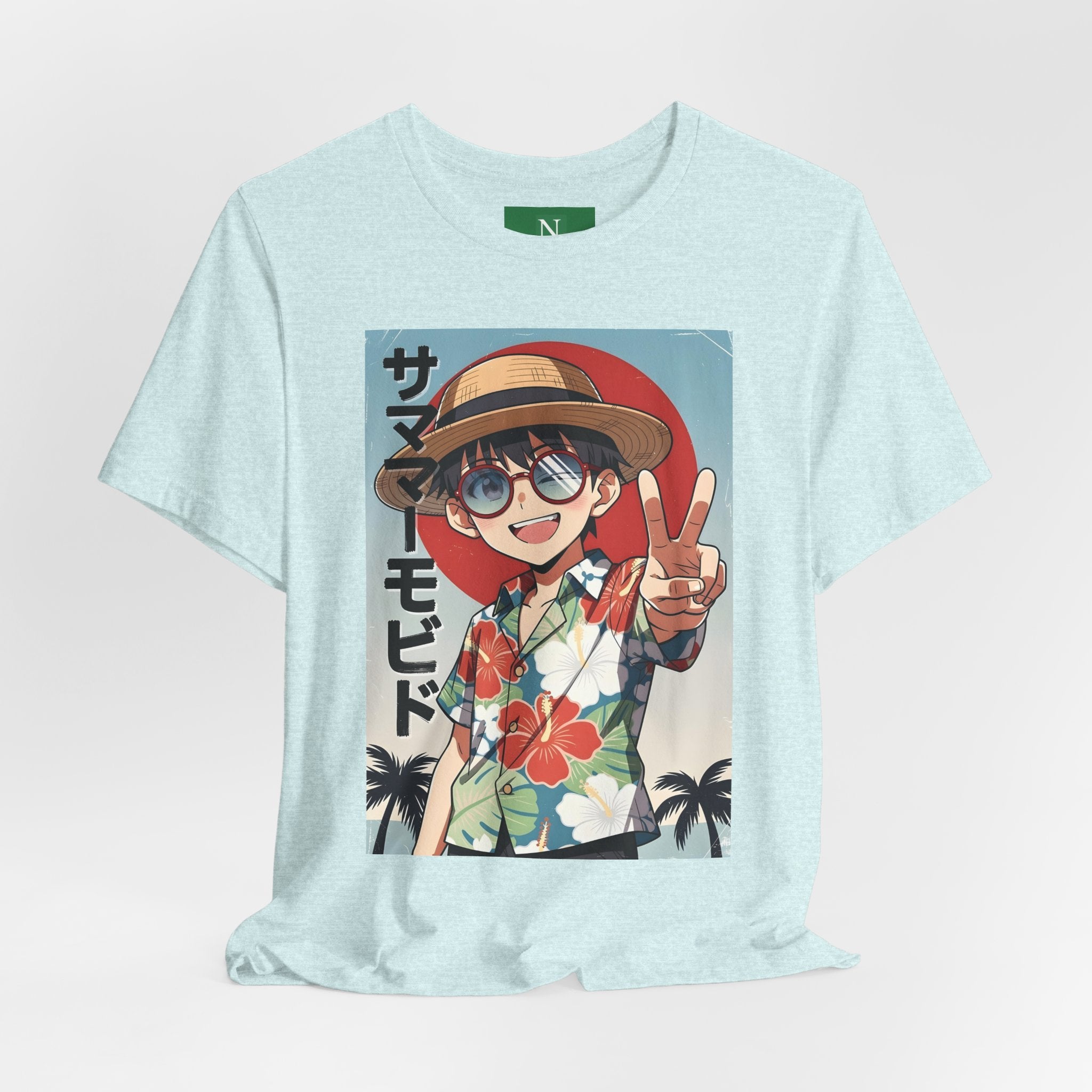 Anime Summer Kid: Tropical Hawaiian Tee with Peace Sign (サマー)