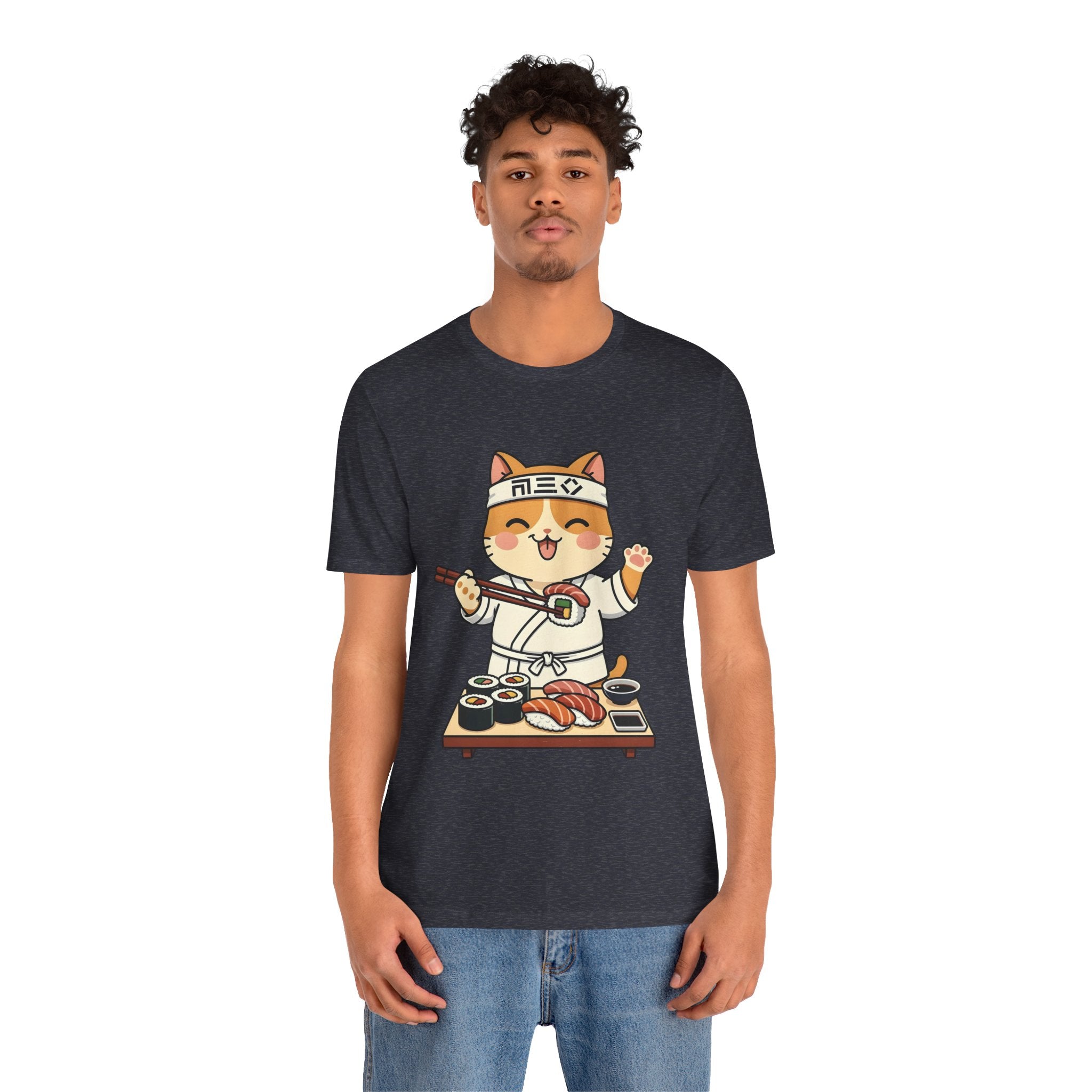 Sushi Chef Cat T‑Shirt — Cute Kawaii Cat Making Sushi Graphic Tee