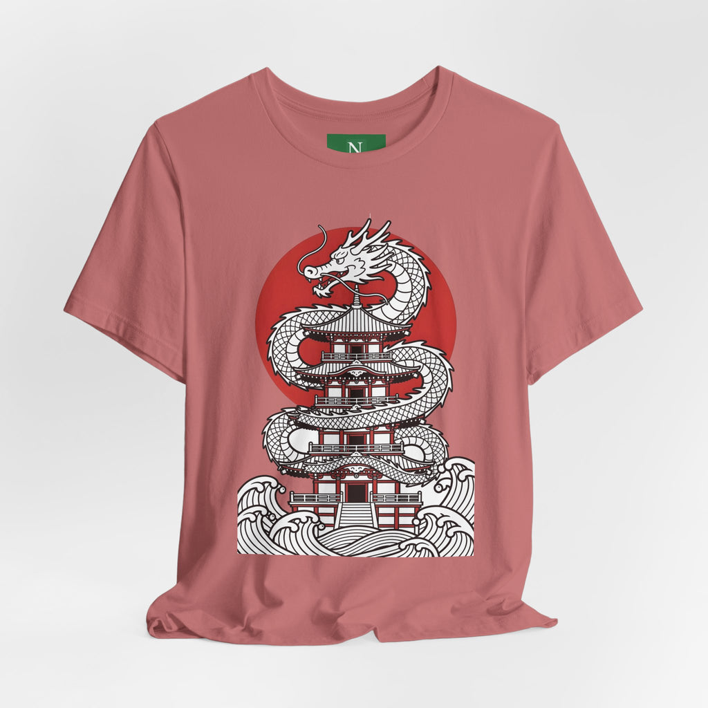 Dragon Pagoda T‑Shirt — Japanese Red Sun Temple Graphic Tee