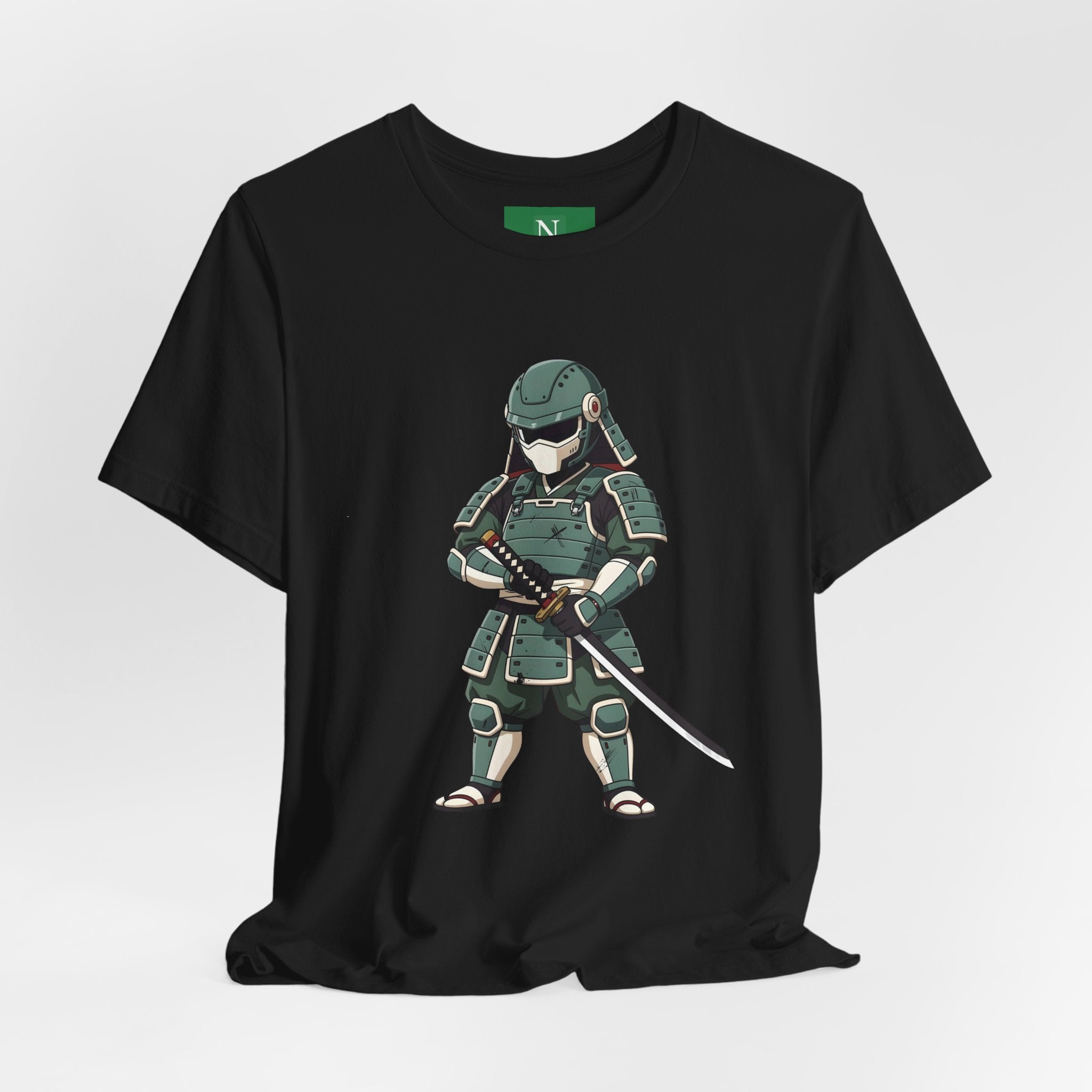 Samurai Cat T-Shirt – Cute Armored Kitty with Katana Graphic