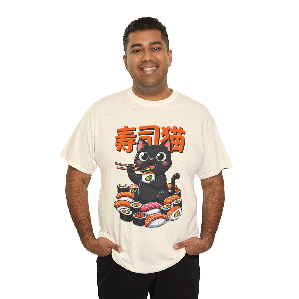 Sushi Cat T-Shirt – Cute Black Cat Eating Sushi Graphic Tee
