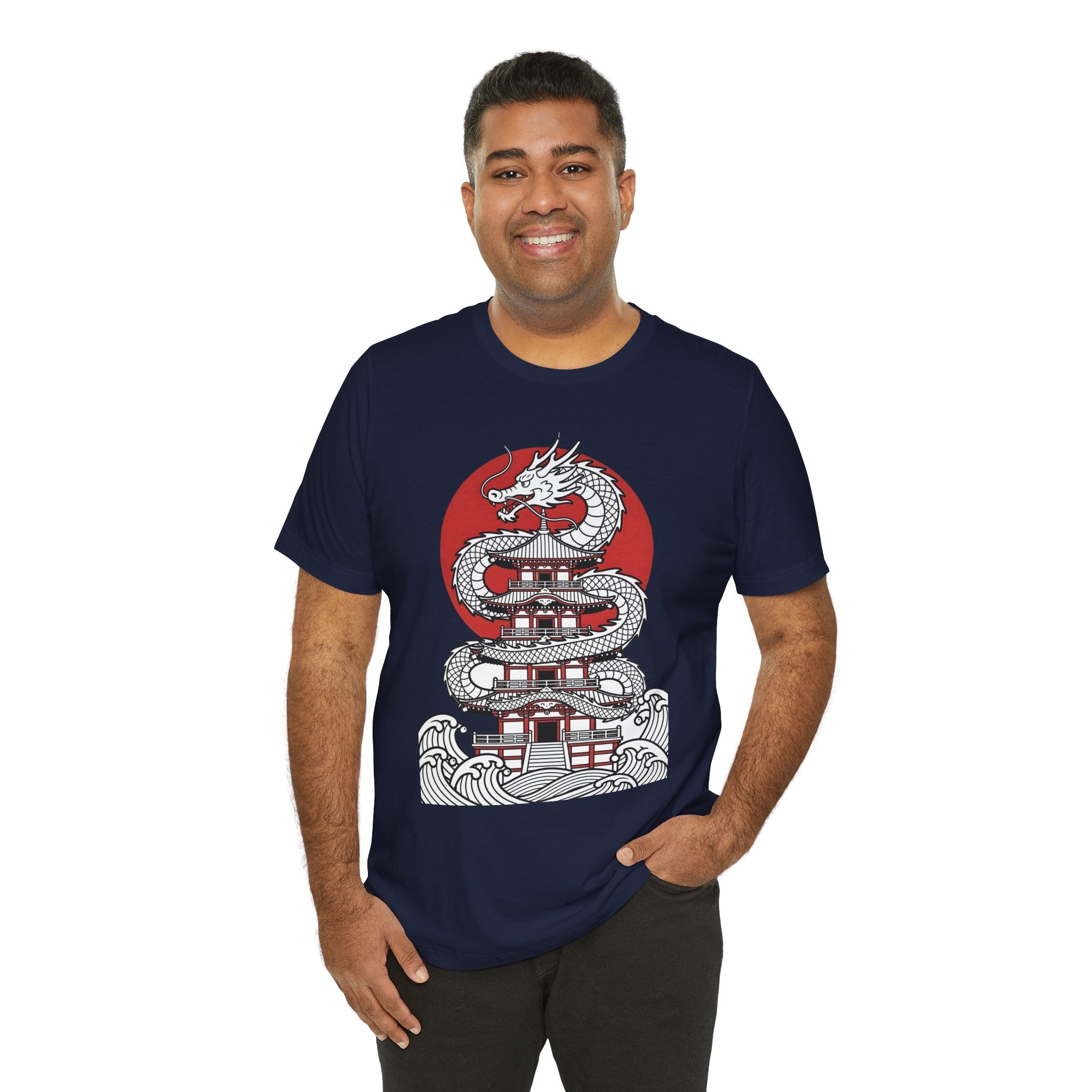 Dragon Pagoda T‑Shirt — Japanese Red Sun Temple Graphic Tee