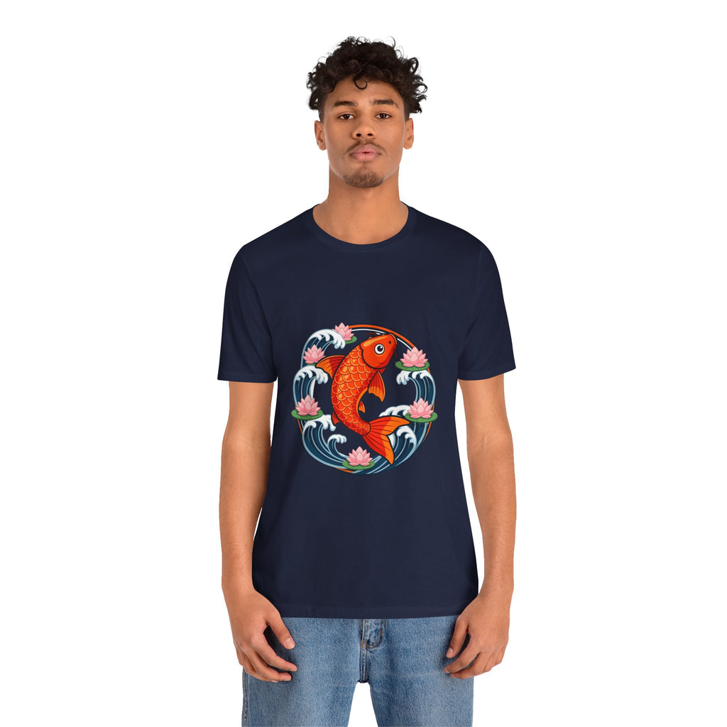 Koi Circle Graphic Tee — Japanese Koi Fish Waves & Lotus T-Shirt