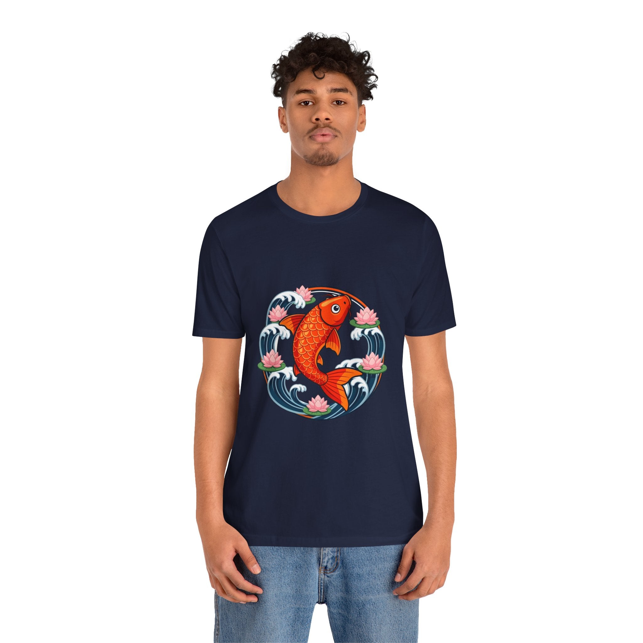 Koi Circle Graphic Tee — Japanese Koi Fish Waves & Lotus T-Shirt
