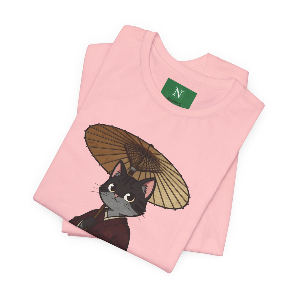 Geisha Cat Tee — Japanese Umbrella Cat Graphic T-Shirt