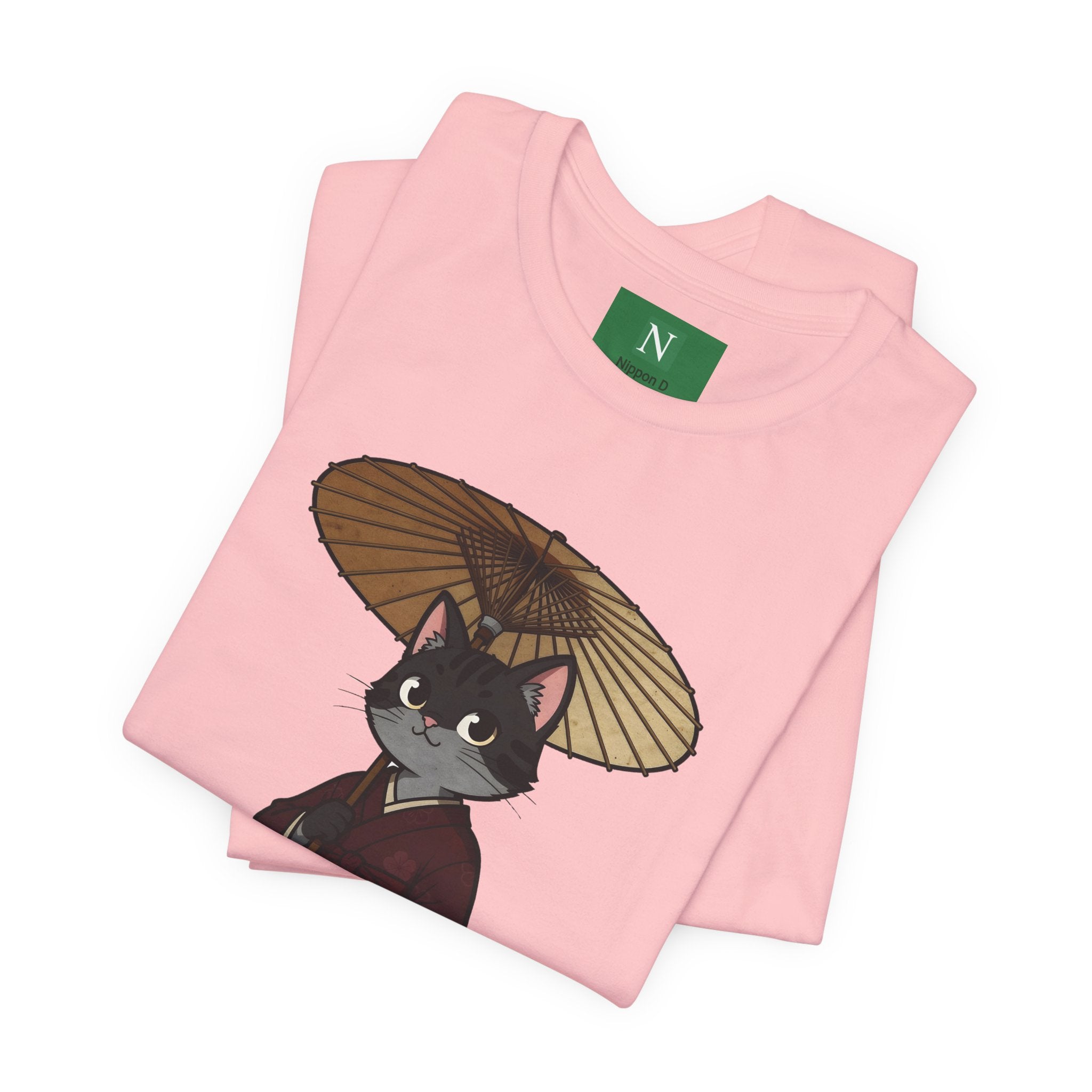 Geisha Cat Tee — Japanese Umbrella Cat Graphic T-Shirt