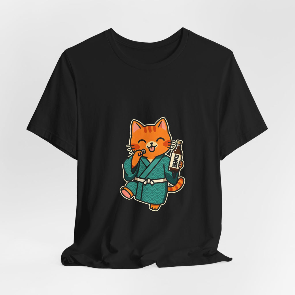 Sake Cat Tee — Cute Orange Cat in Kimono Drinking Sake T-Shirt