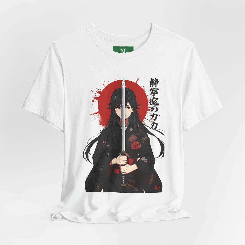 Samurai Girl Sword T‑Shirt — Anime Katana Tee with Japanese Text