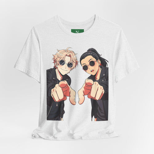 Anime Besties Pointing Tee — Cool Duo Illustration T‑Shirt