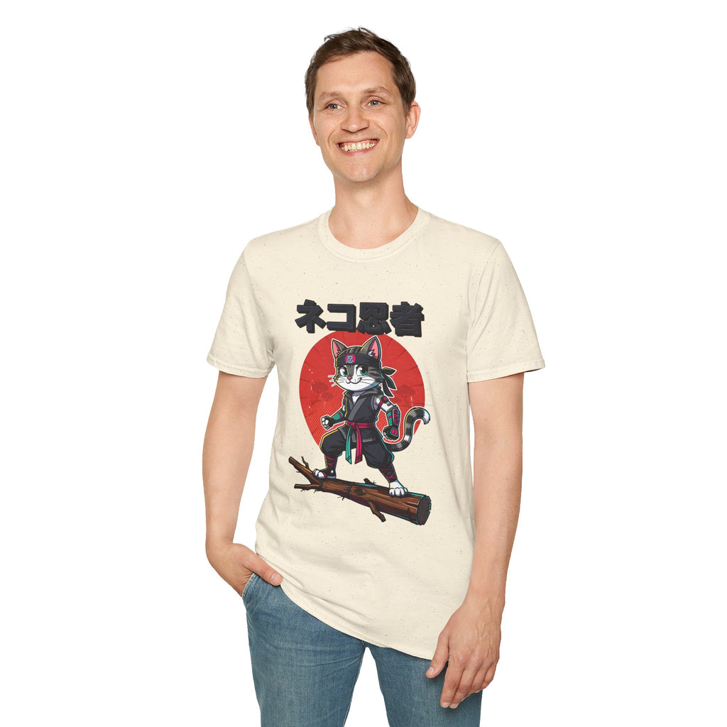 Neko Ronin Cat T-Shirt – Samurai Cat with Red Sun Japanese Text