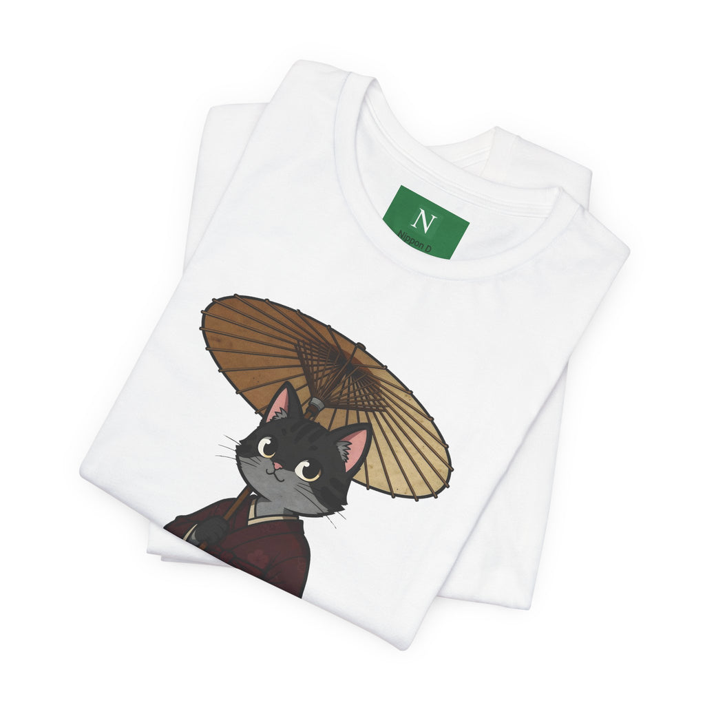 Geisha Cat Tee — Japanese Umbrella Cat Graphic T-Shirt
