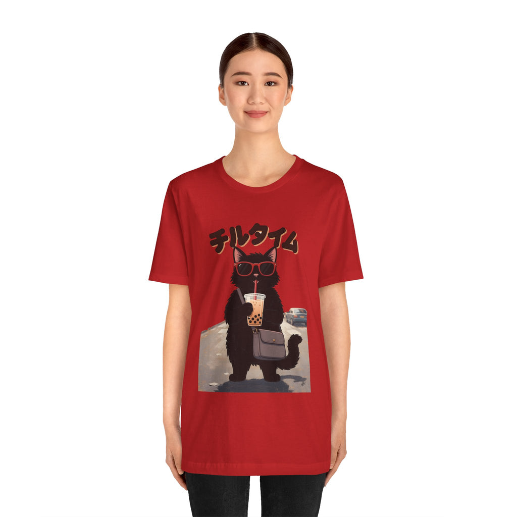 Boba Cat Tee — Cute Cat Drinking Bubble Tea Graphic T-Shirt