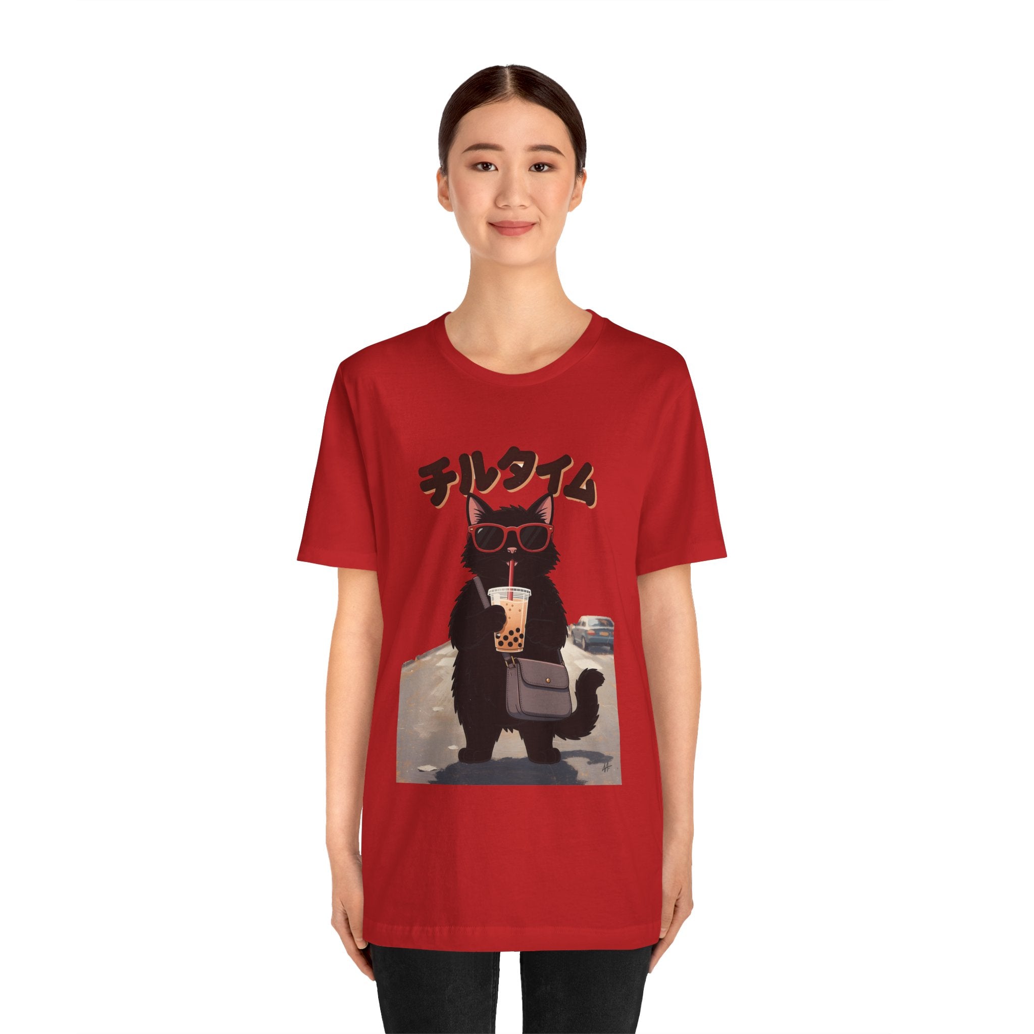 Boba Cat Tee — Cute Cat Drinking Bubble Tea Graphic T-Shirt