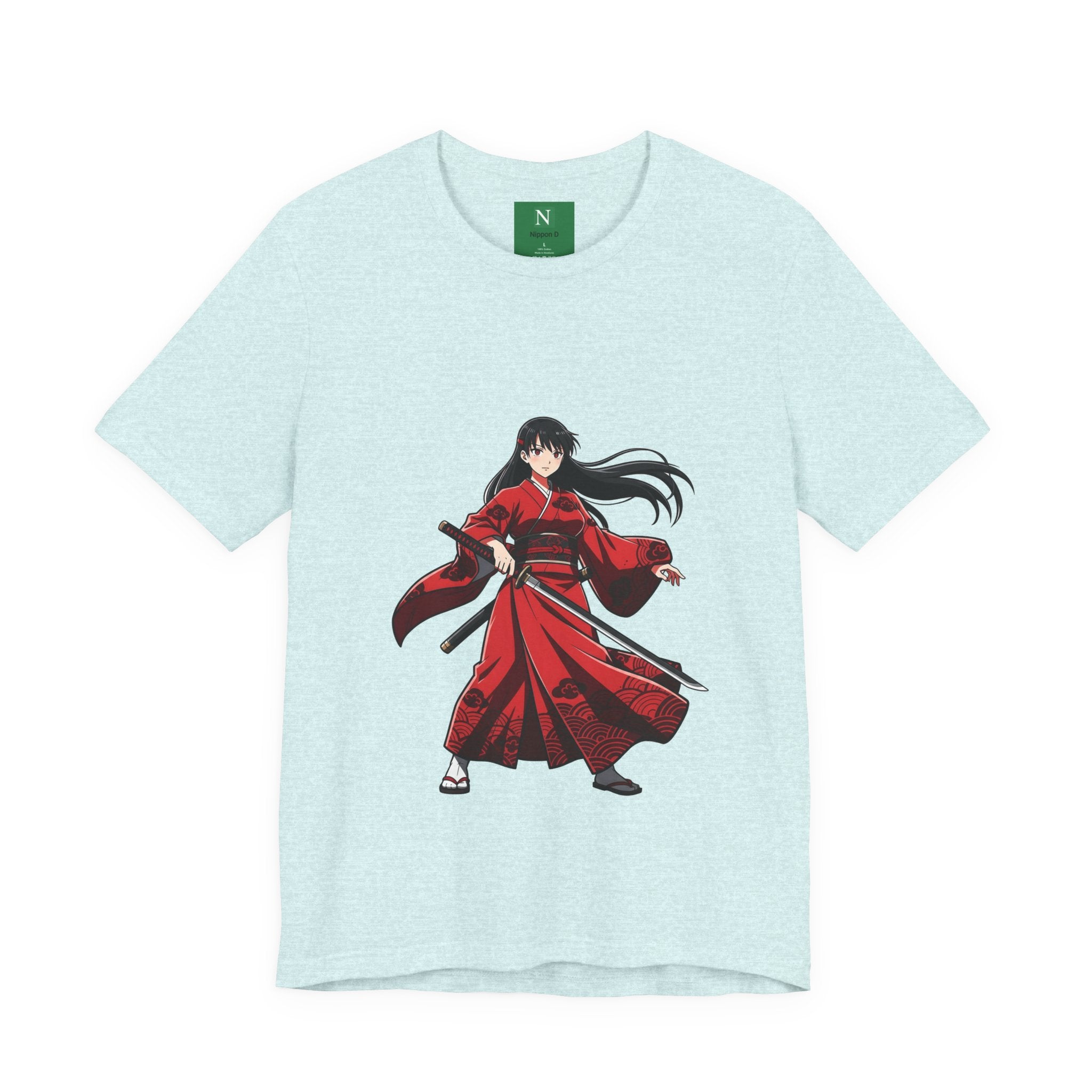 Anime Red Warrior T-Shirt — Female Swordswoman Illustration Tee