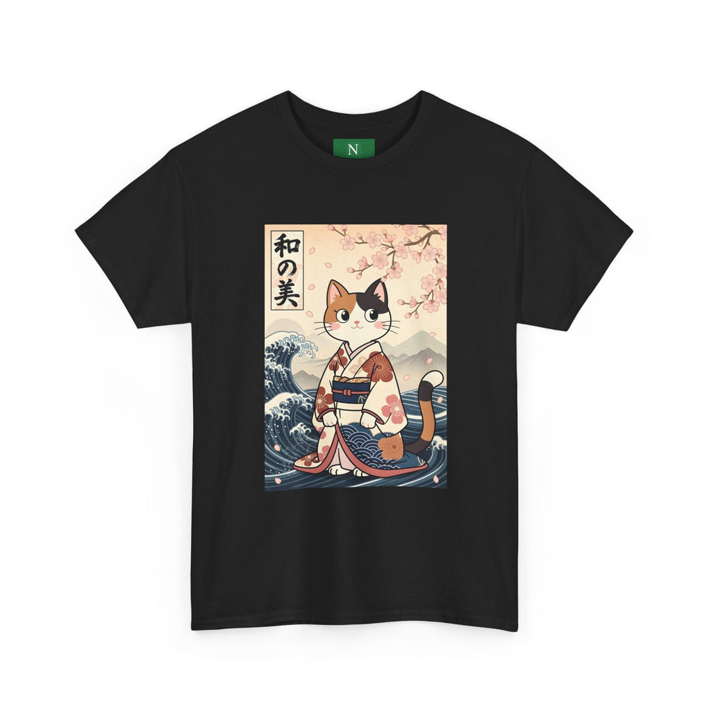 Cat Ukiyo-e T-Shirt — Vintage Japanese Kimono Cat with Cherry Blossoms