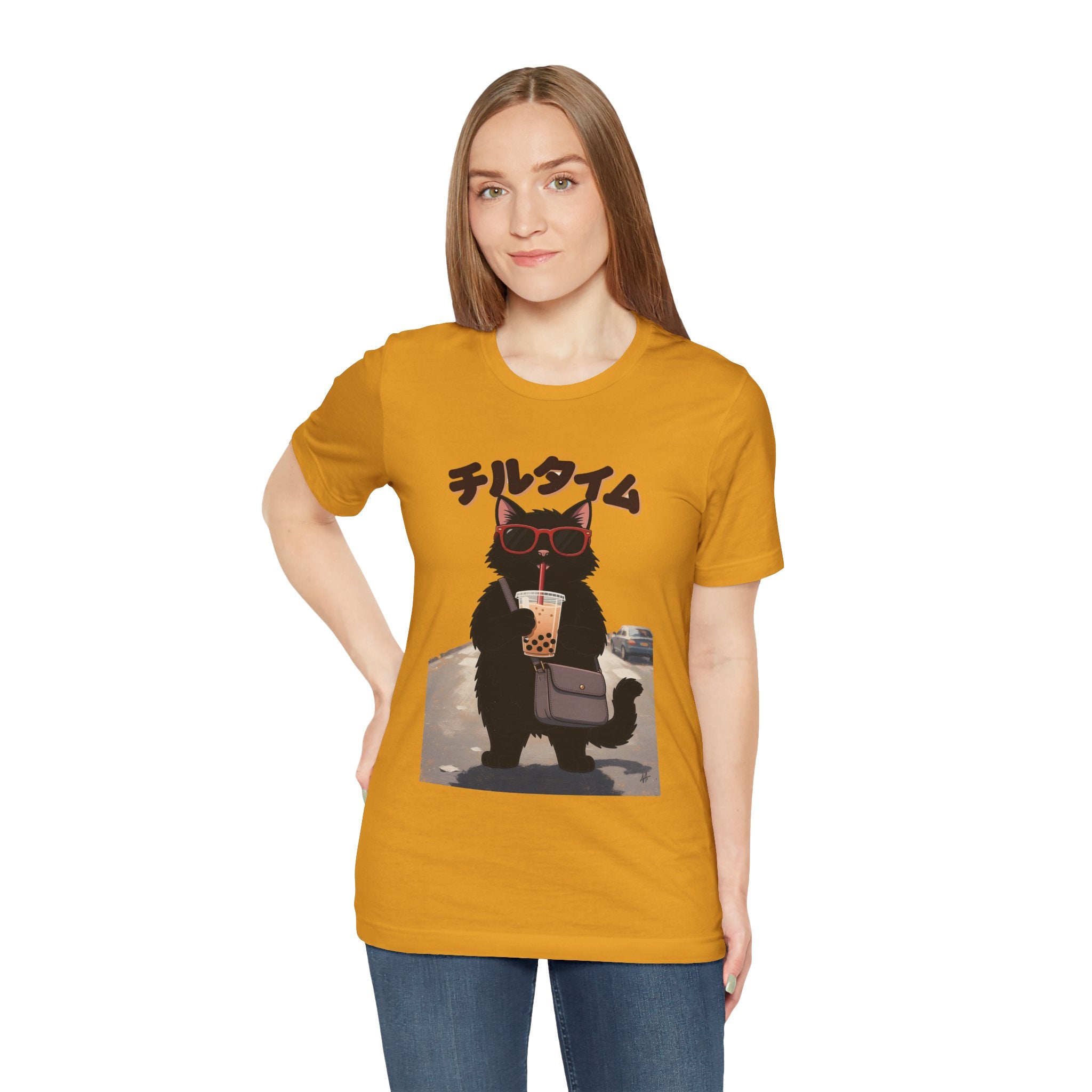 Boba Cat Tee — Cute Cat Drinking Bubble Tea Graphic T-Shirt
