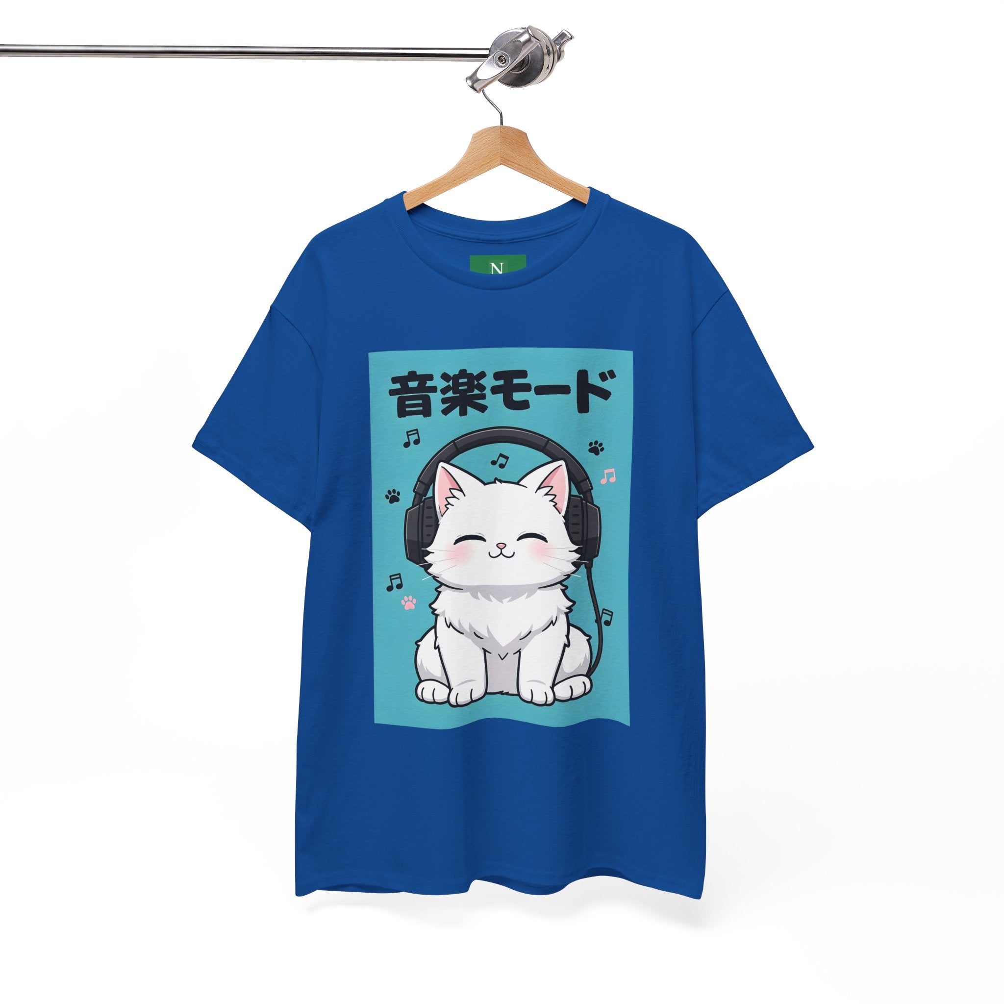 Music Mode Cat T-Shirt — Cute Headphone Kitten Tee (Japanese Text)