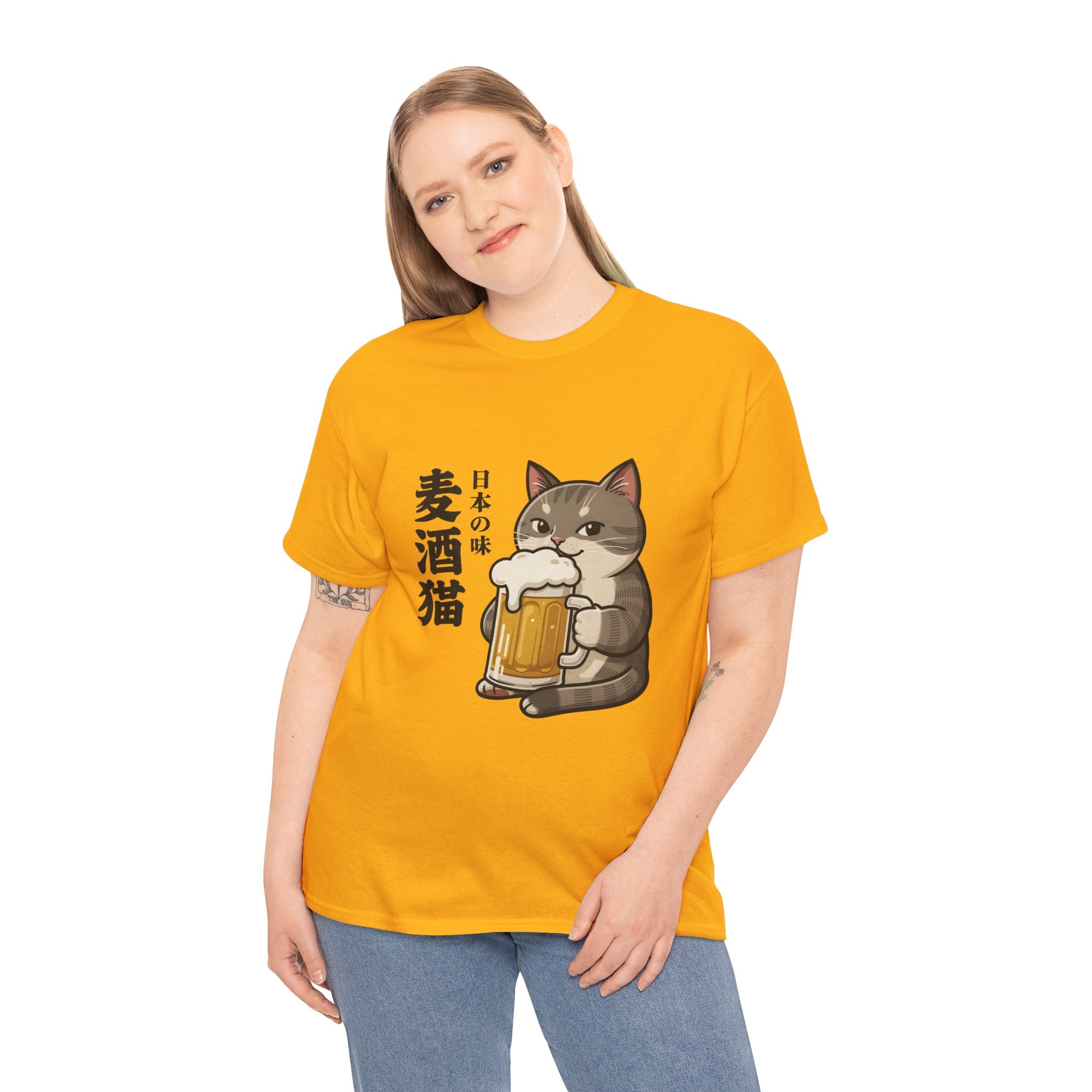 Cat Beer T-Shirt — Cute Japanese '麦酒猫' Drinking Beer Tee