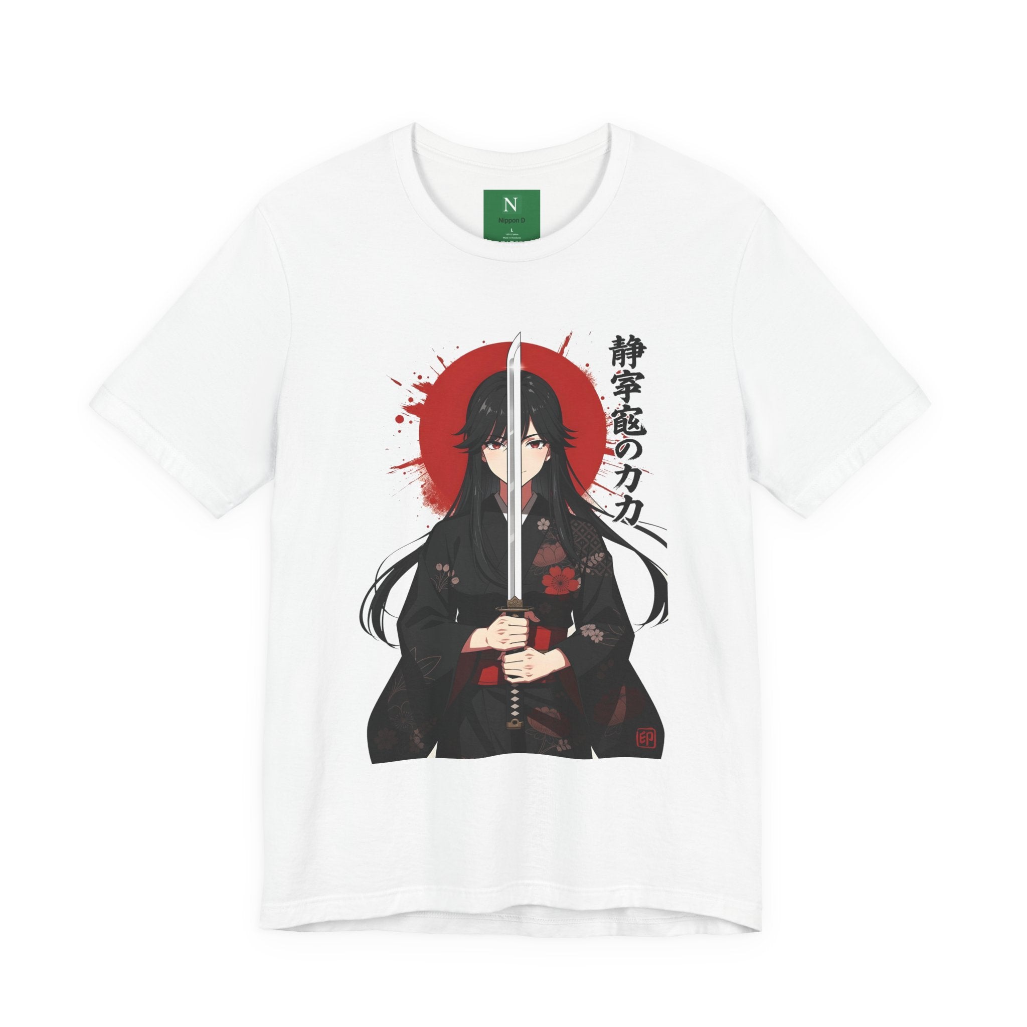 Samurai Girl Sword T‑Shirt — Anime Katana Tee with Japanese Text