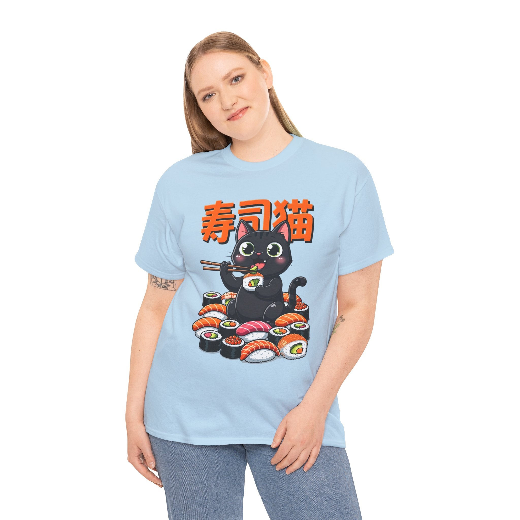 Sushi Cat T-Shirt – Cute Black Cat Eating Sushi Graphic Tee