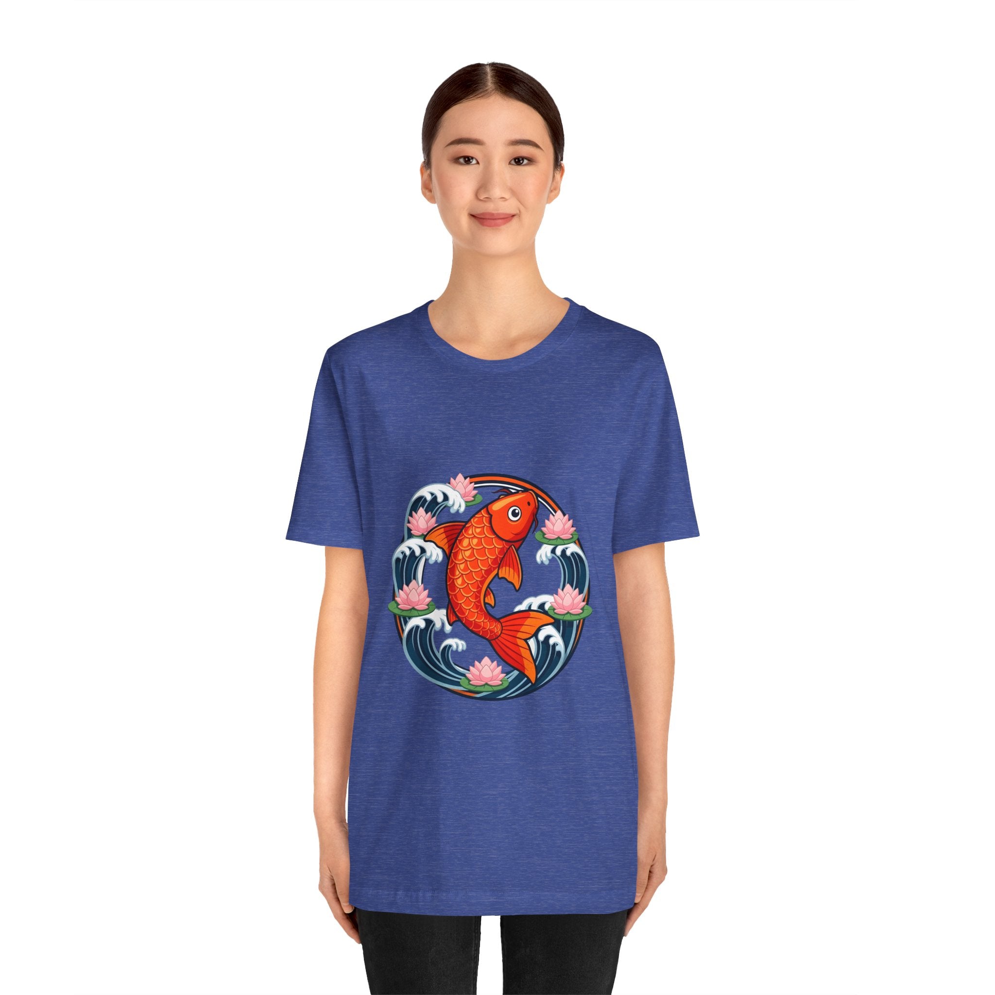 Koi Circle Graphic Tee — Japanese Koi Fish Waves & Lotus T-Shirt
