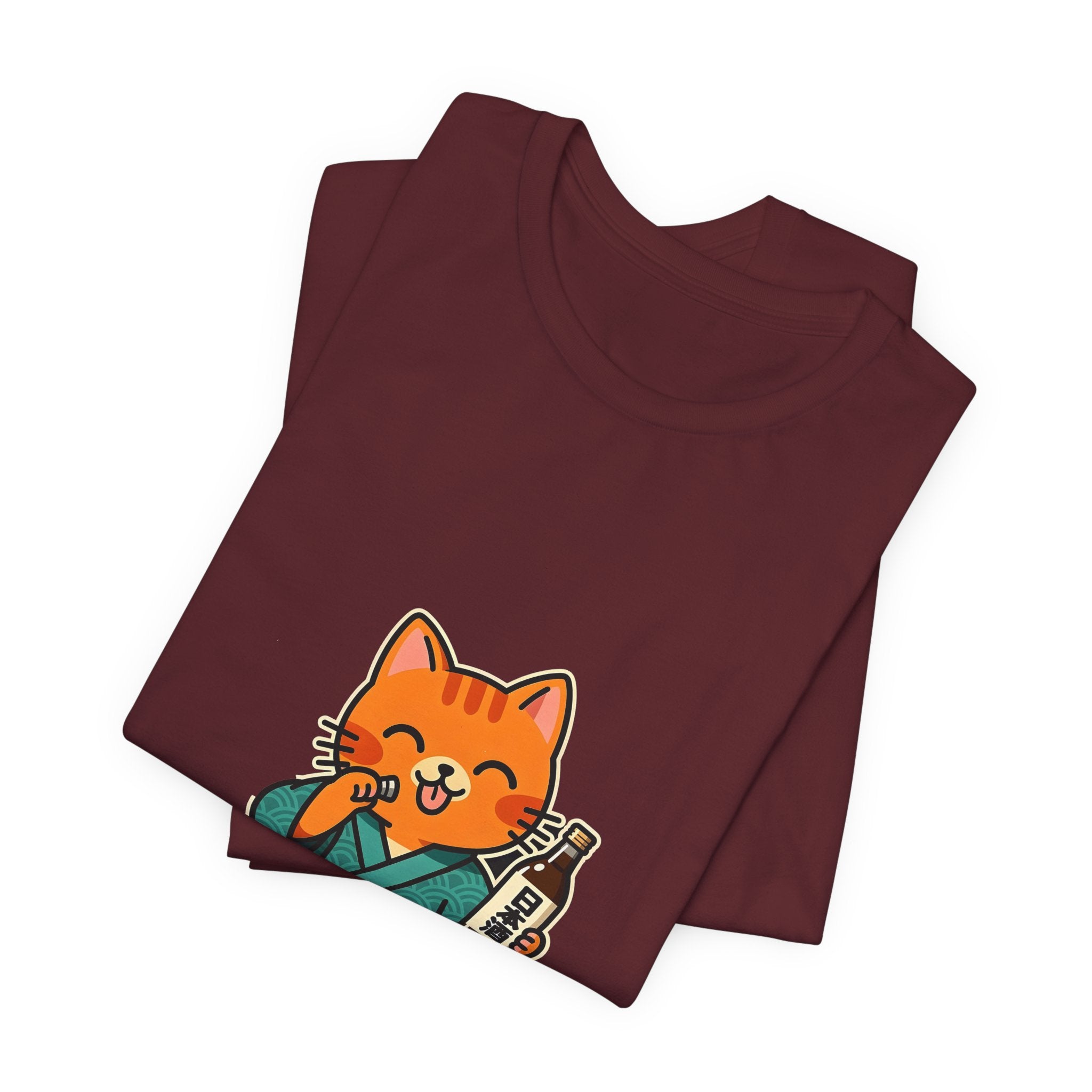Sake Cat Tee — Cute Orange Cat in Kimono Drinking Sake T-Shirt