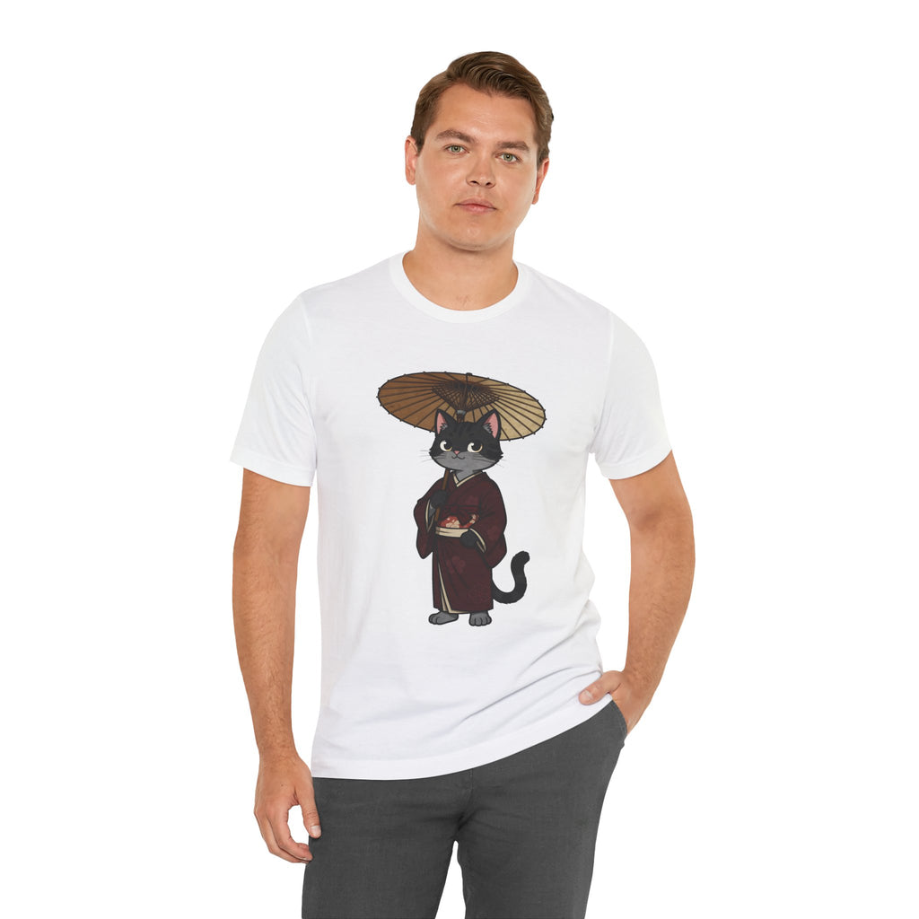 Geisha Cat Tee — Japanese Umbrella Cat Graphic T-Shirt