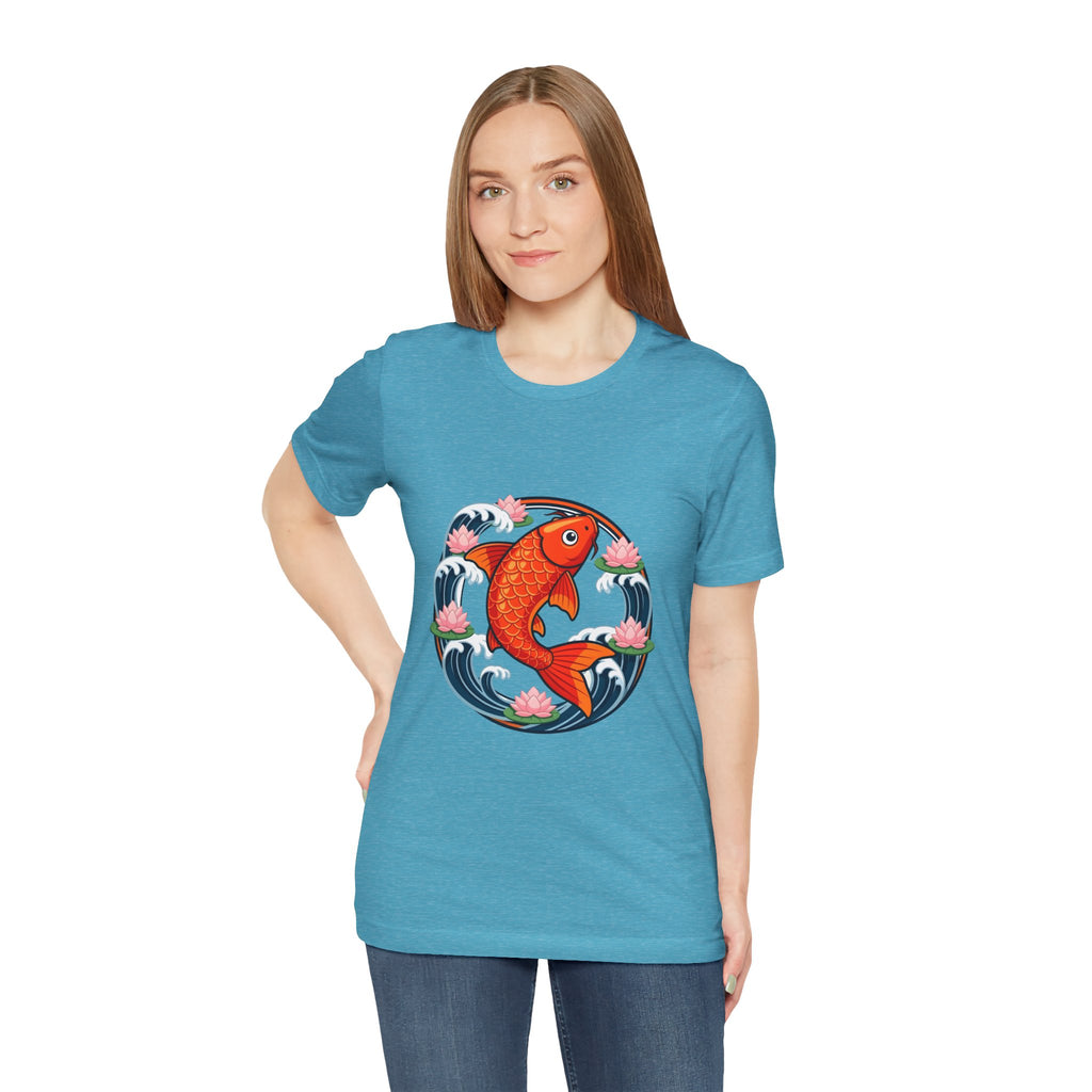 Koi Circle Graphic Tee — Japanese Koi Fish Waves & Lotus T-Shirt