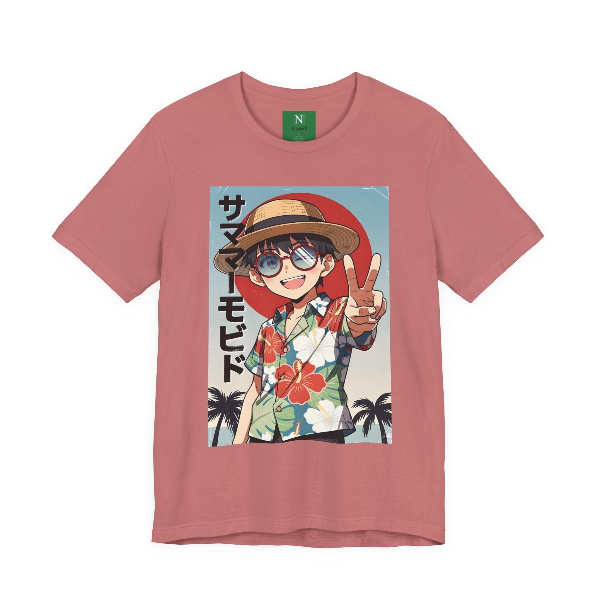 Anime Summer Kid: Tropical Hawaiian Tee with Peace Sign (サマー)