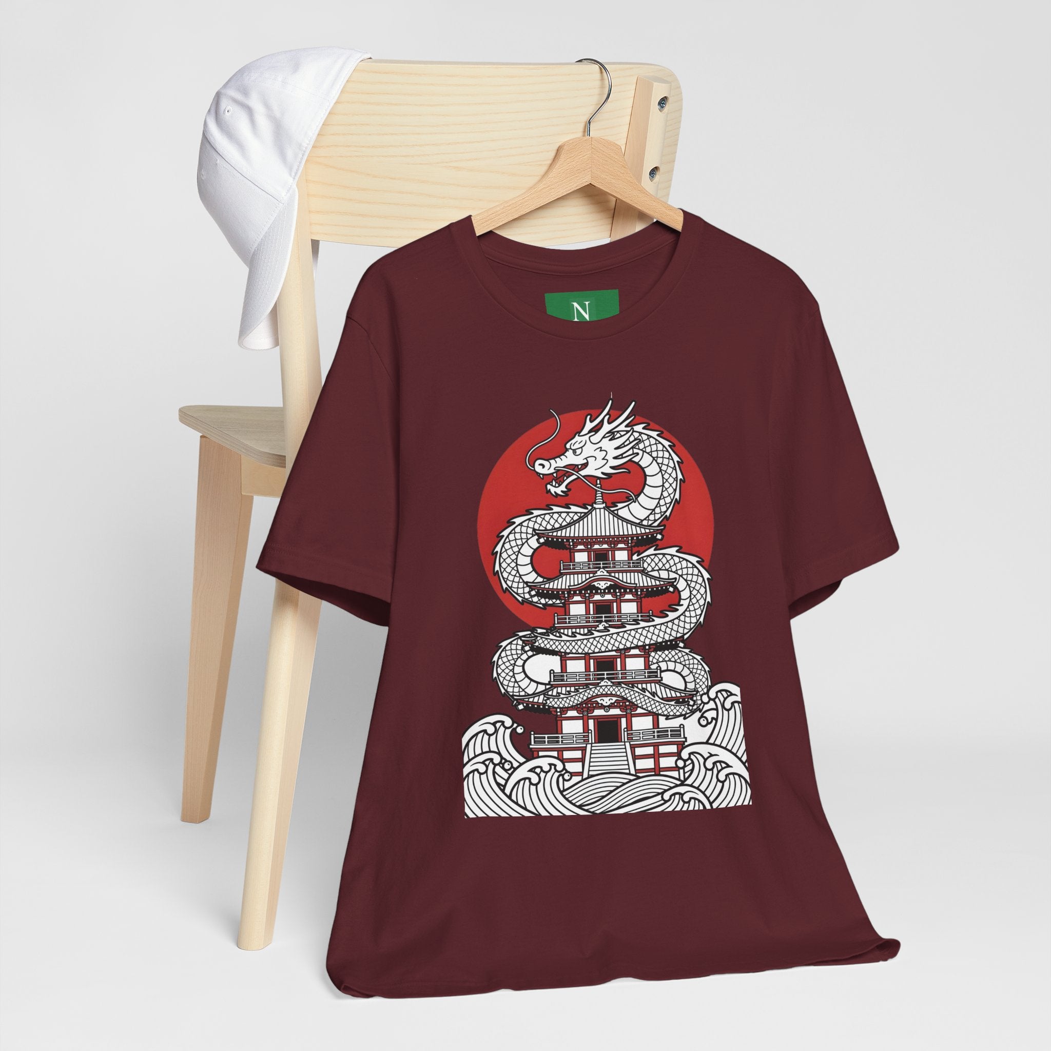 Dragon Pagoda T‑Shirt — Japanese Red Sun Temple Graphic Tee