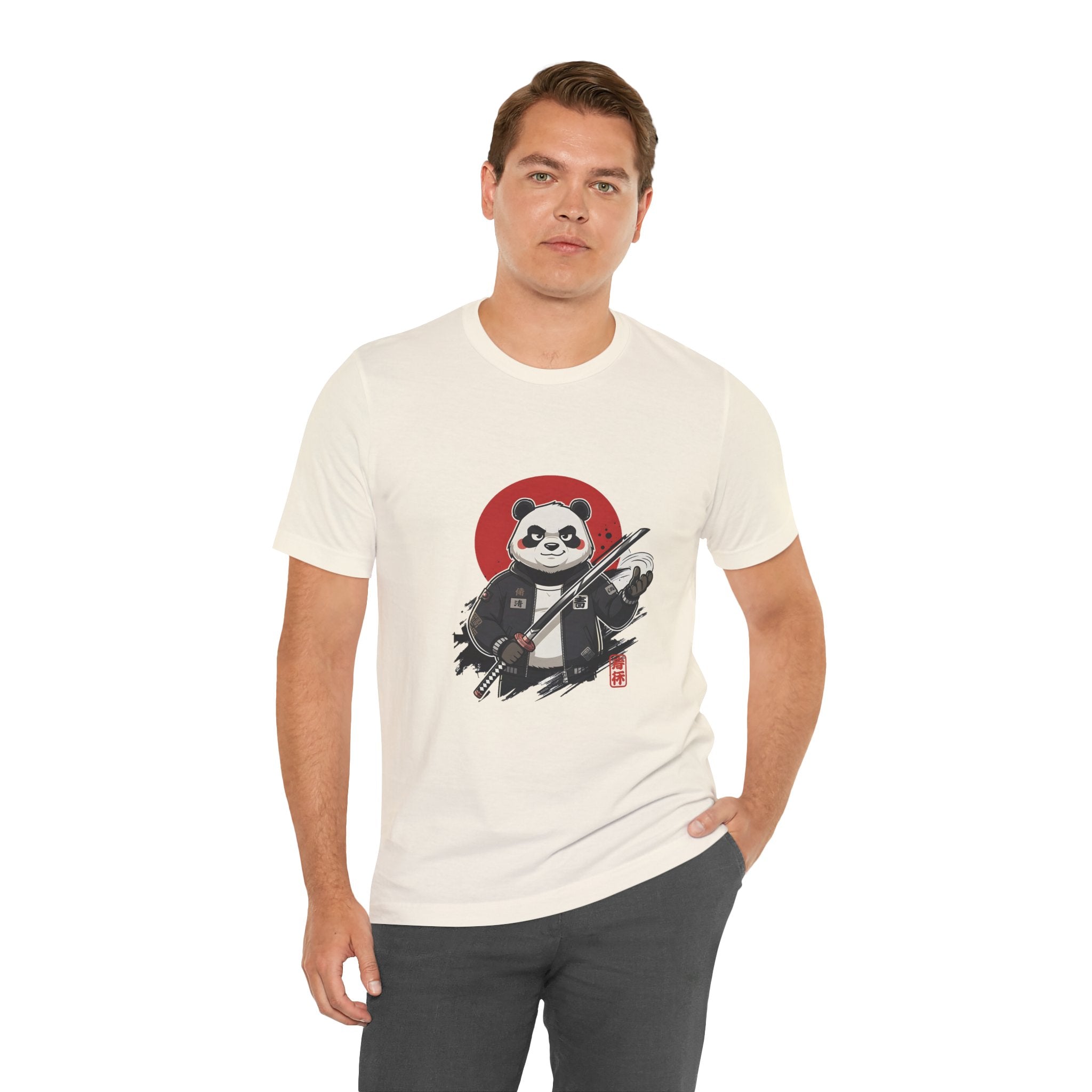 Samurai Panda T-Shirt — Cute Warrior Graphic Tee with Red Sun