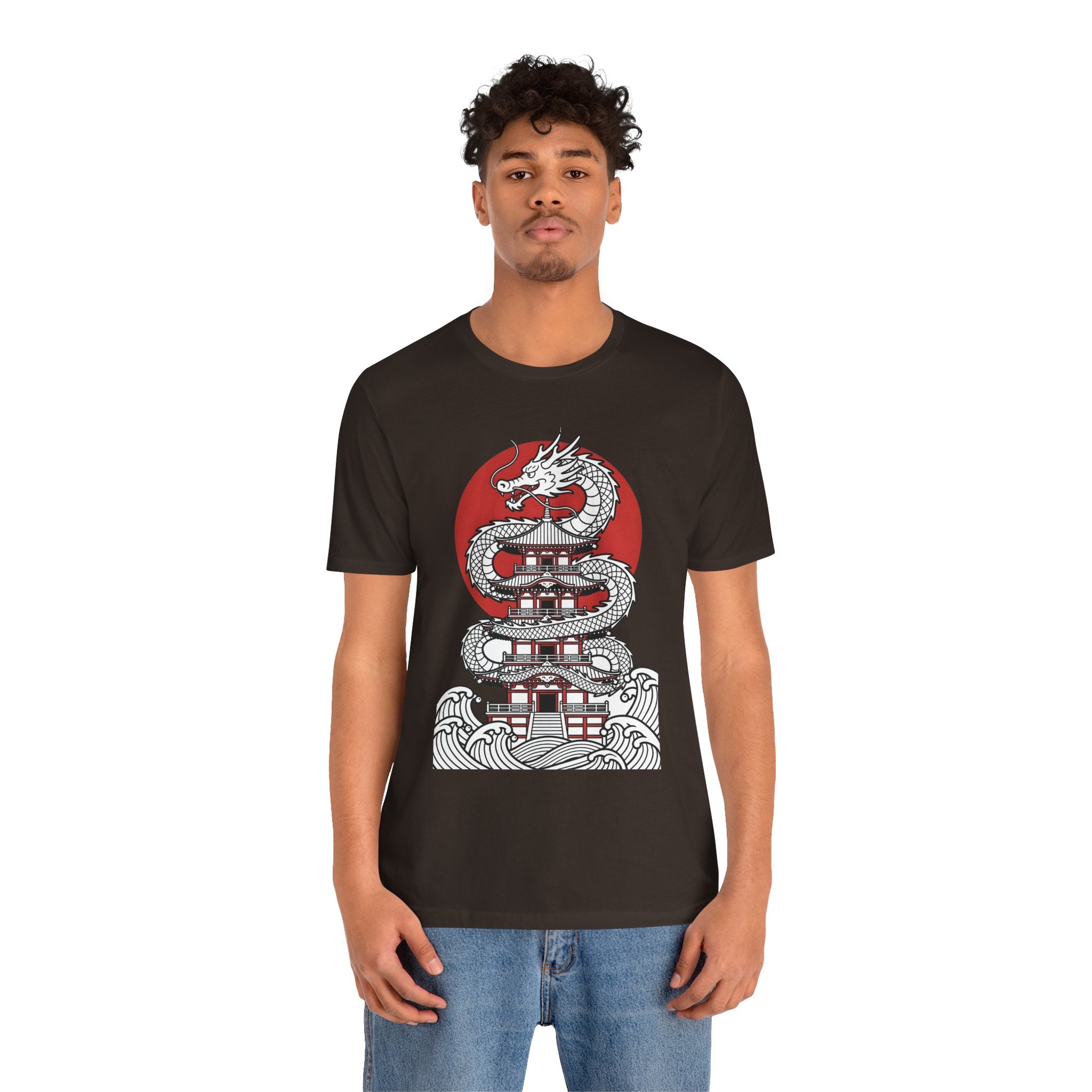 Dragon Pagoda T‑Shirt — Japanese Red Sun Temple Graphic Tee