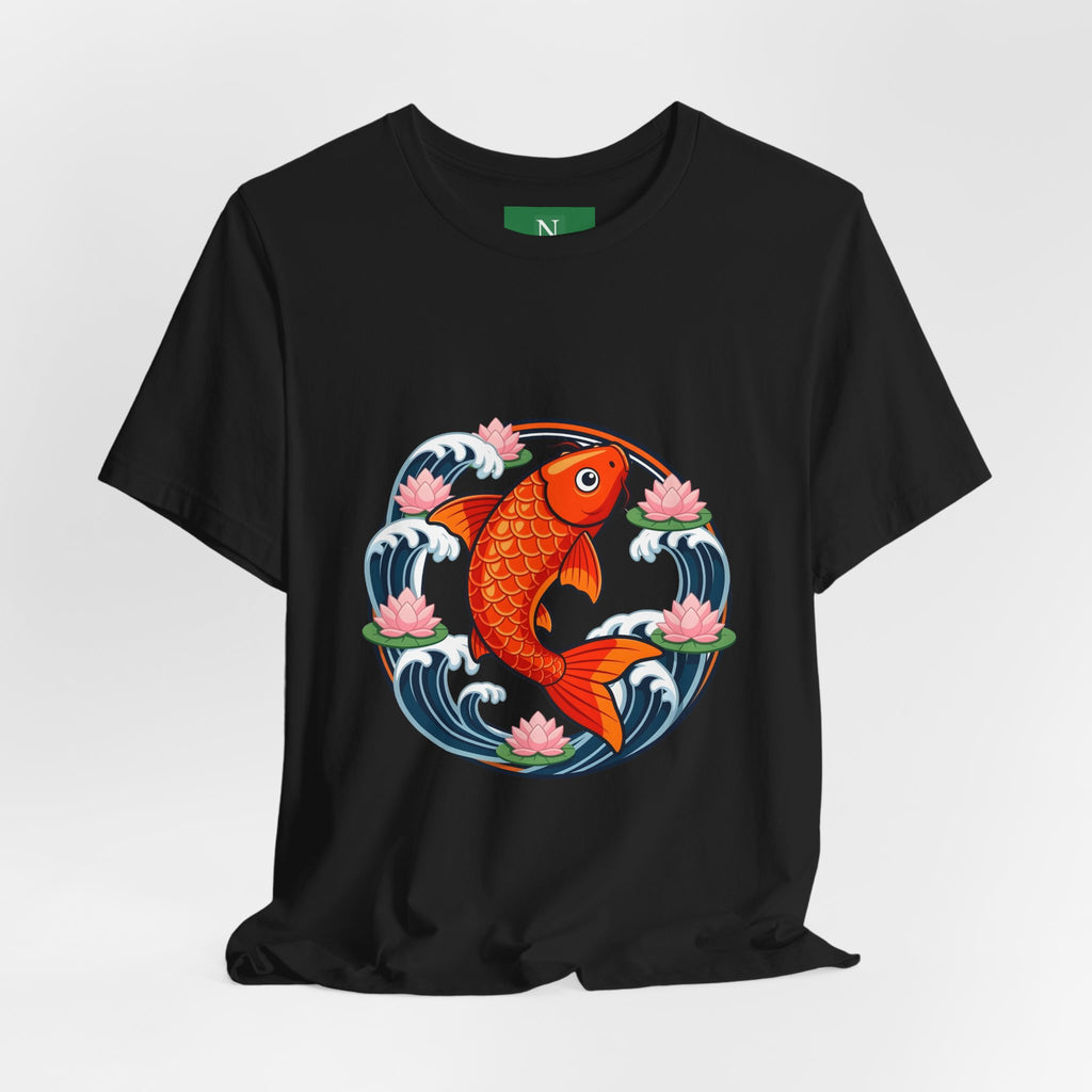 Koi Circle Graphic Tee — Japanese Koi Fish Waves & Lotus T-Shirt