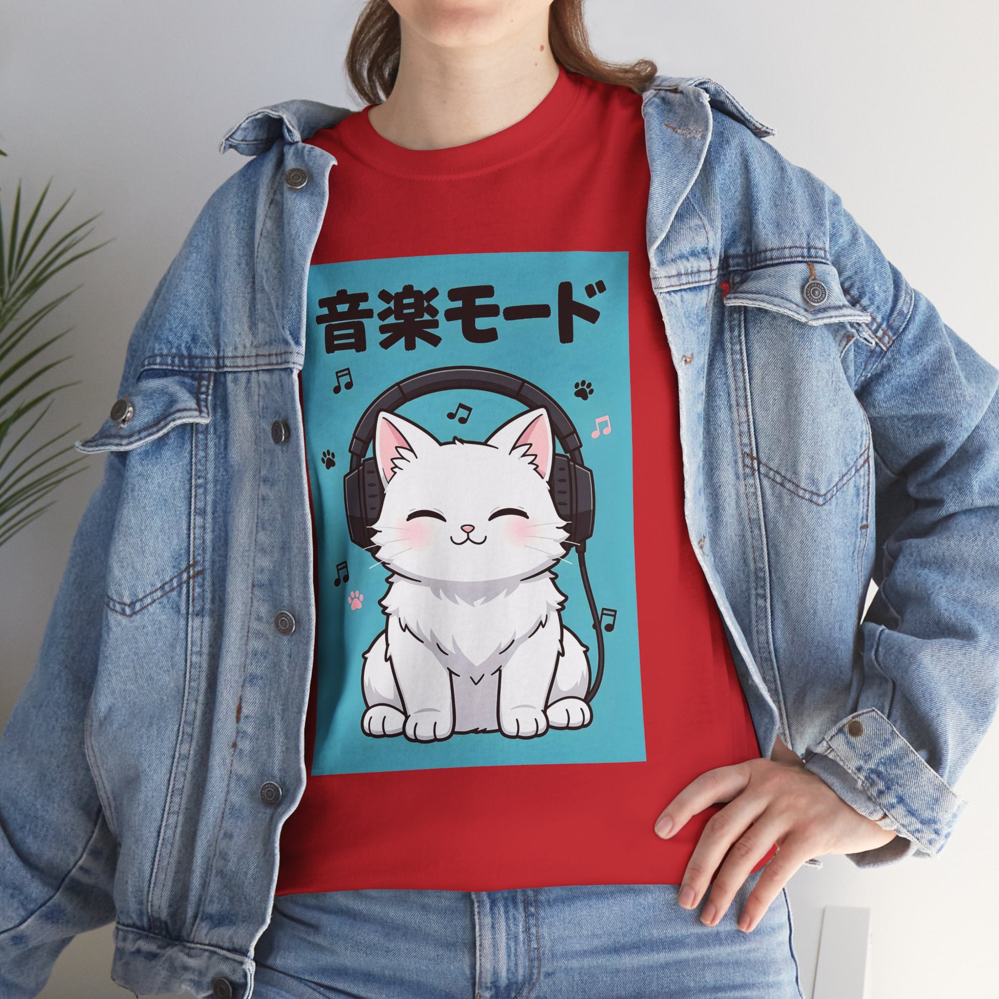 Music Mode Cat T-Shirt — Cute Headphone Kitten Tee (Japanese Text)