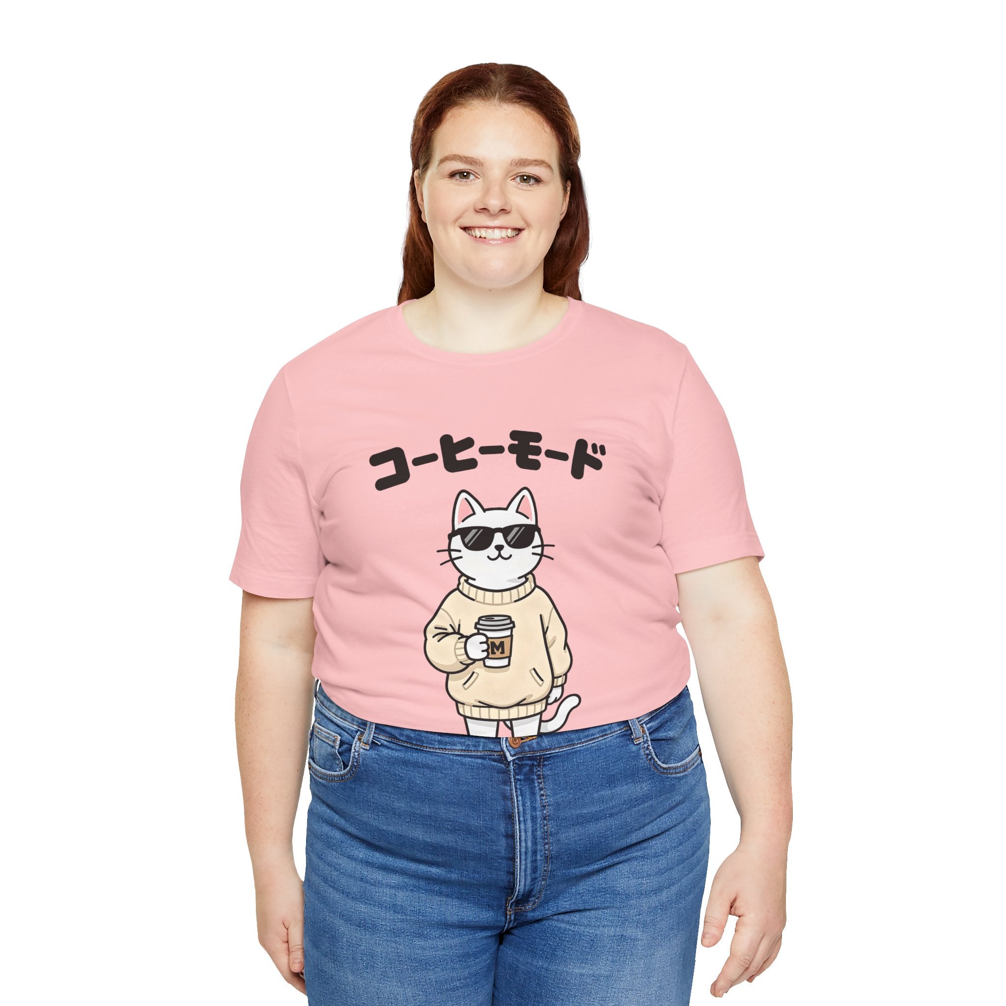 Coffee Mode Cat Tee — Cute Japanese Cat Holding Coffee T-Shirt